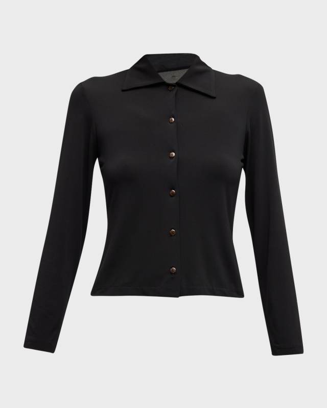Long-Sleeve Viscose Button-Front Shirt